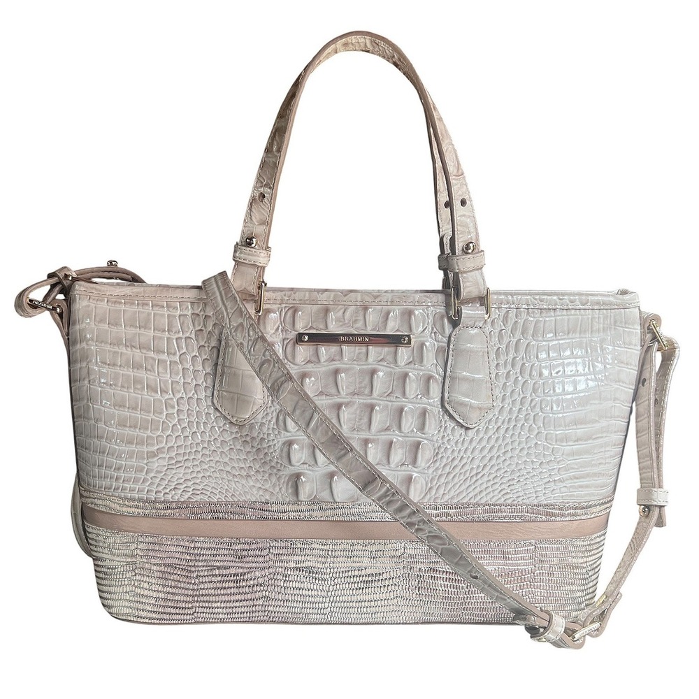 Brahmin Mini Asher Pumice Melbourne Croc Embossed Leather Tote Bag N701190